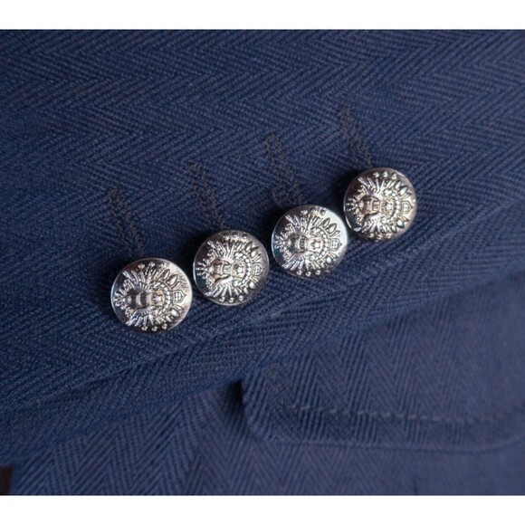 Zara Bazer Mens Sz 42 Herringbone Blue Silver Buttons Sport Coat Jacket Blazer - Picture 7 of 15